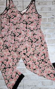 Oscar de la Renta Pink Label Sleepset Roses Lace Floral Lace Pink Pajamas